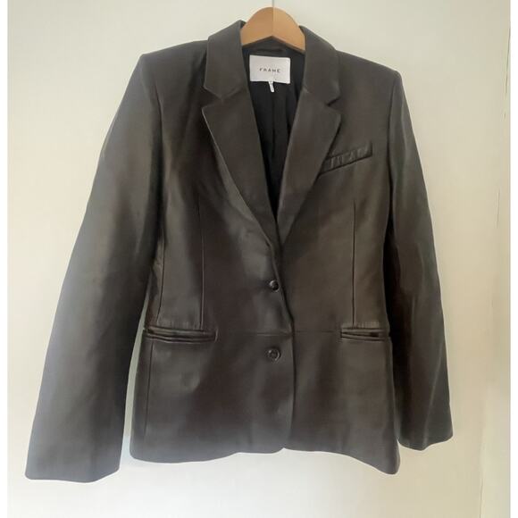 Frame Femme Leather Blazer Jacket Size 6 Espresso Brown $1398 - Picture 9 of 10